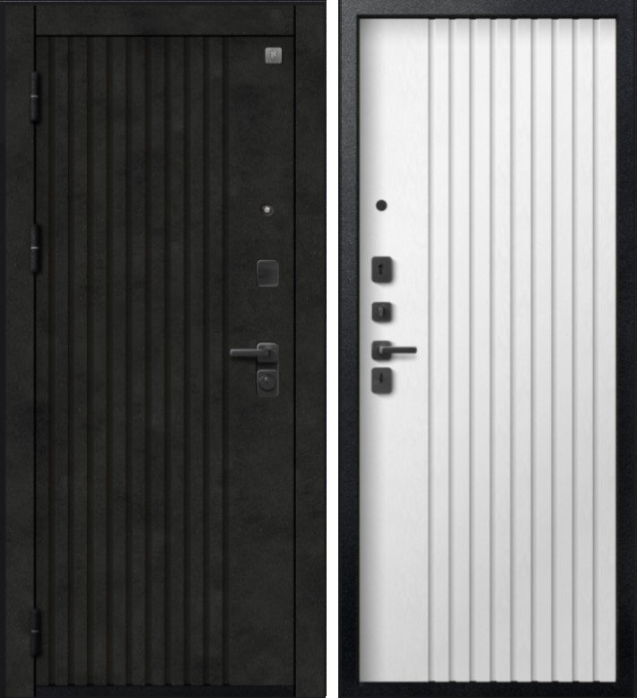 Фото Дверь V-15 Черный муар + Бетон темный - Софт ясень белый DIS007352