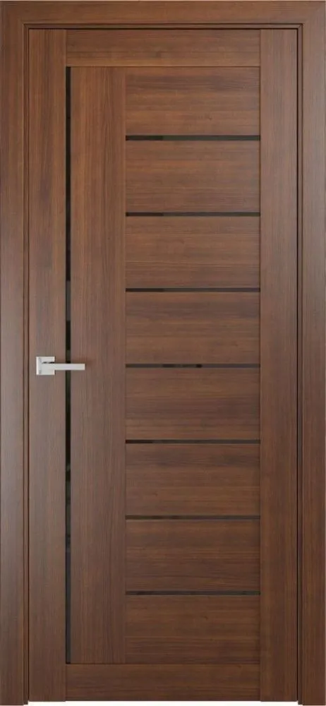 Фото Межкомнатная дверь ЛУ-17 орех темный (стекло лакобель чёрный)