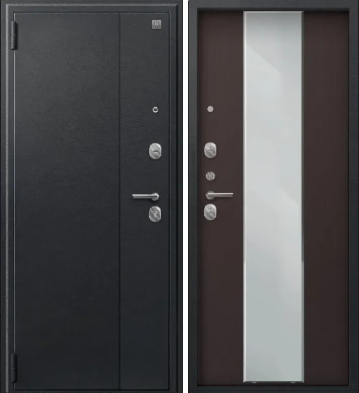 Дверь A-04 черный сатин - лиственница тёмная зеркало DIS007333